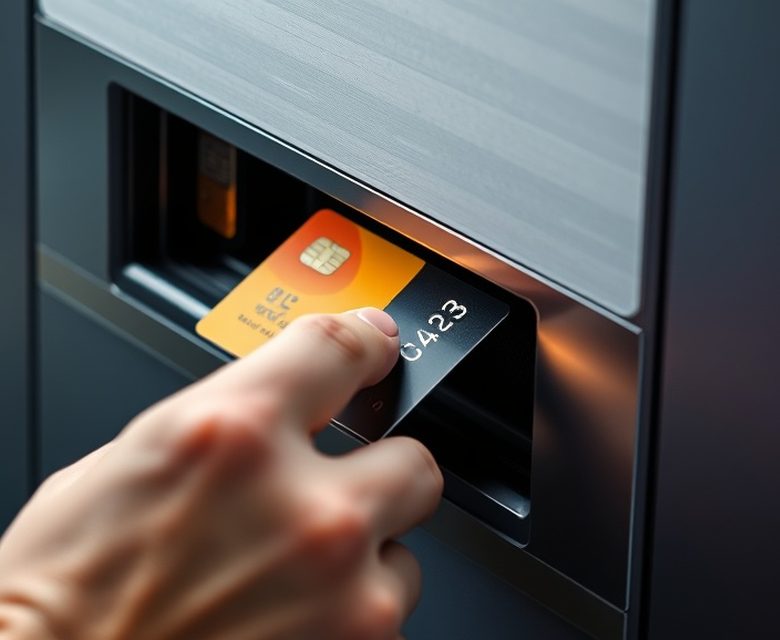 Especialista revisando la lectora de tarjetas de un terminal